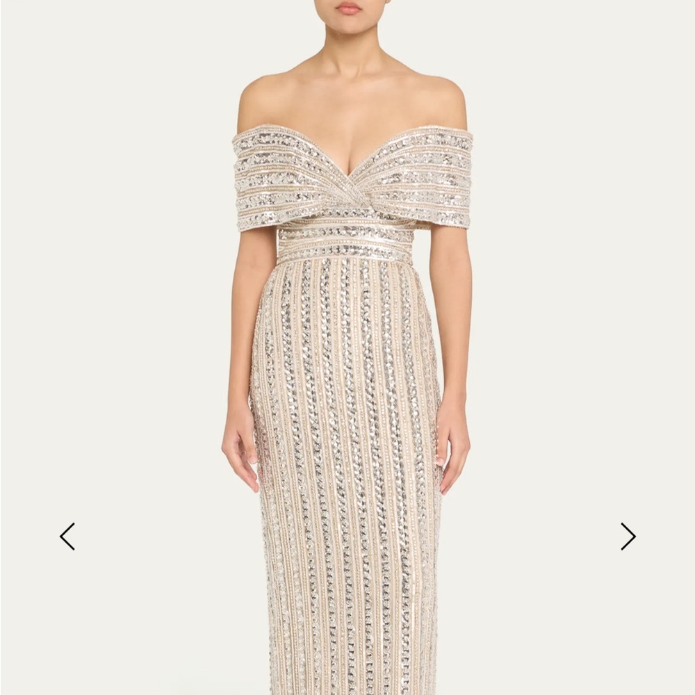 Pamella Roland Embroidered Tulle Off-The-Shoulder Gown